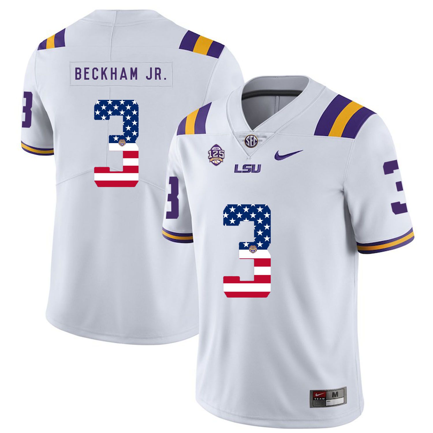 Men LSU Tigers 3 Beckham jr White Flag Customized NCAA Jerseys